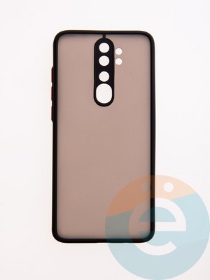 Накладка пластиковая с силиконовой окантовкой с защищенной камерой для Xiaomi Redmi Note 8 Pro черная - фото 49549