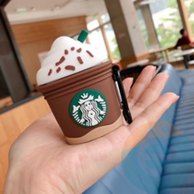 Чехол силиконовый объемный на Apple AirPods 1/2 кофе - фото 49769