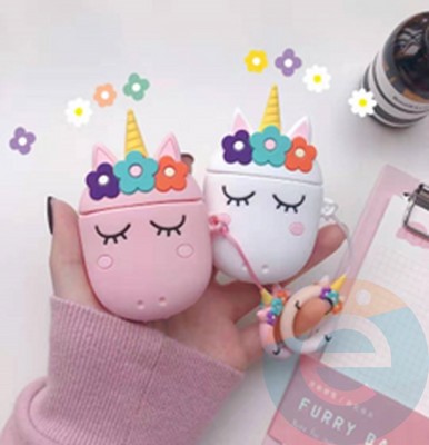 Чехол силиконовый объемный на Apple AirPods Pro 2 единорог белый - фото 57412