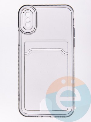 Накладка силиконовая с кардхолдером для Apple iPhone X/XS прозрачная - фото 53487