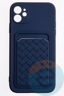 Накладка силиконовая плетеная с кардхолдером для Apple iPhone 11 синяя - фото 50090