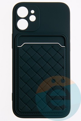 Накладка силиконовая плетеная с кардхолдером для Apple iPhone 12 Mini зеленая - фото 50098
