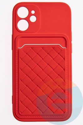 Накладка силиконовая плетеная с кардхолдером для Apple iPhone 12 Mini красная - фото 50102