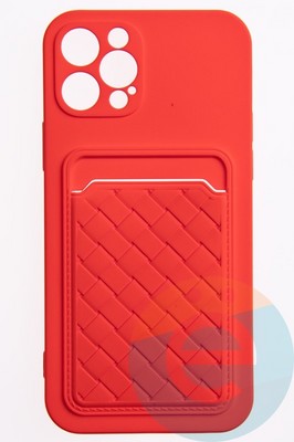 Накладка силиконовая плетеная с кардхолдером для Apple iPhone 12 Pro красная - фото 50139