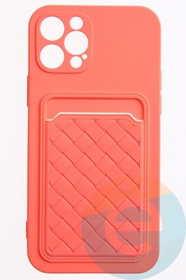 Накладка силиконовая плетеная с кардхолдером для Apple iPhone 12 Pro розовая - фото 50143