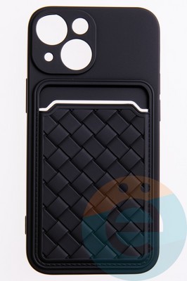 Накладка силиконовая плетеная с кардхолдером для Apple iPhone 13 Mini черная - фото 50188
