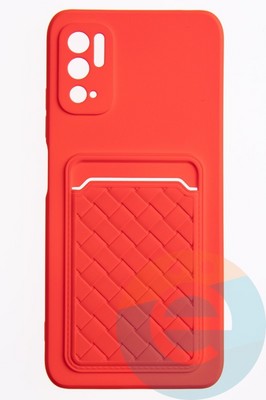 Накладка силиконовая плетеная с кардхолдером для Poco M3 Pro/Redmi Note 10 5G красная - фото 50236