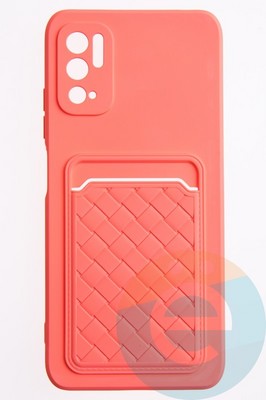 Накладка силиконовая плетеная с кардхолдером для Poco M3 Pro/Redmi Note 10 5G розовая - фото 50239