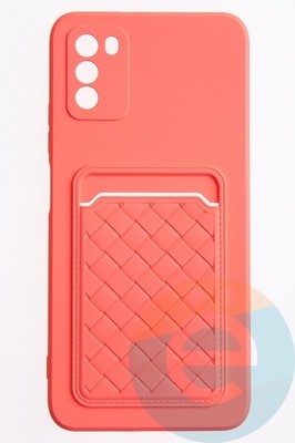 Накладка силиконовая плетеная с кардхолдером для Poco M3 розовая - фото 50259
