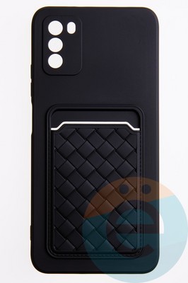 Накладка силиконовая плетеная с кардхолдером для Poco M3 черная - фото 50267