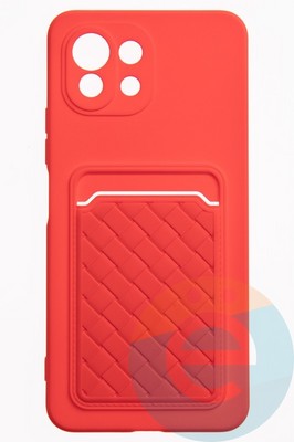 Накладка силиконовая плетеная с кардхолдером для Xiaomi Mi 11 Lite красная - фото 52318