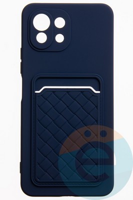 Накладка силиконовая плетеная с кардхолдером для Xiaomi Mi 11 Lite синяя - фото 52326