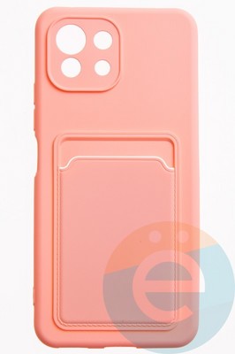 Накладка Soft touch с кармашком для Xiaomi Mi 11 Lite розовая - фото 52481