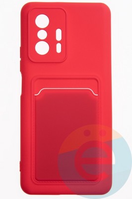 Накладка Soft touch с кармашком для Xiaomi Mi 11T красная - фото 51866