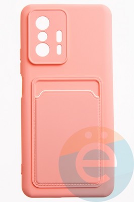 Накладка Soft touch с кармашком для Xiaomi Mi 11T розовая - фото 51870
