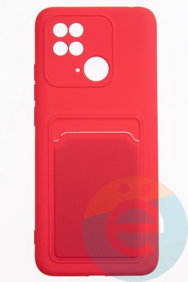Накладка Soft touch с кармашком для Xiaomi Redmi 10C/Poco C40 красная - фото 51878