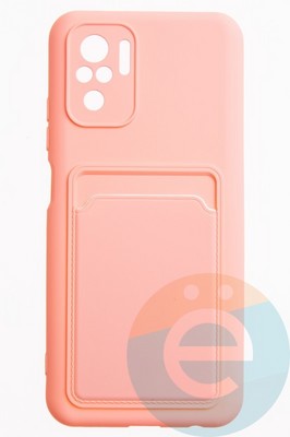 Накладка Soft touch с кармашком для Xiaomi Redmi Note 10 4G/Poco M5S розовая - фото 51898