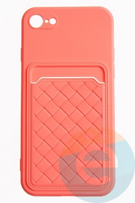 Накладка силиконовая плетеная с кардхолдером для Apple iPhone 7/8/SE 2020 розовая - фото 52062