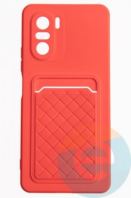Накладка силиконовая плетеная с кардхолдером для Poco F3/Redmi K40 красная - фото 52138