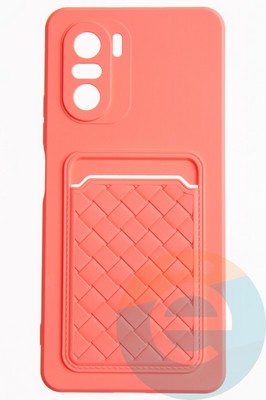 Накладка силиконовая плетеная с кардхолдером для Poco F3/Redmi K40 розовая - фото 52142