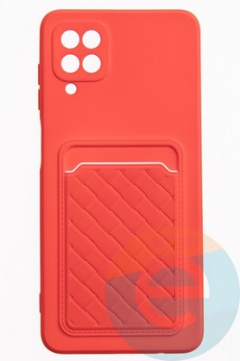 Накладка силиконовая плетеная с кардхолдером для Samsung Galaxy A12 красная - фото 52174