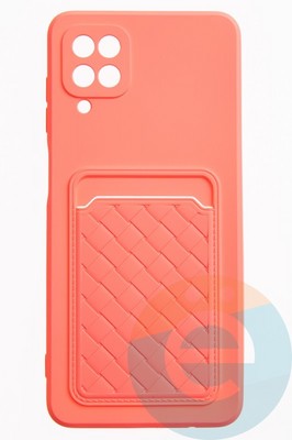 Накладка силиконовая плетеная с кардхолдером для Samsung Galaxy A12 розовая - фото 52178