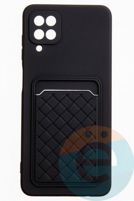 Накладка силиконовая плетеная с кардхолдером для Samsung Galaxy A12 черная - фото 52186