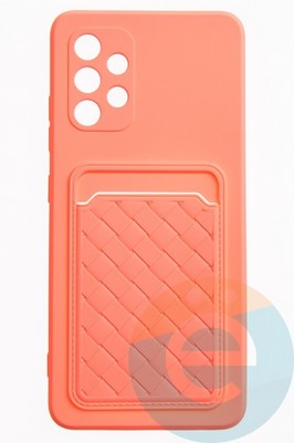 Накладка силиконовая плетеная с кардхолдером для Samsung Galaxy A32 розовая - фото 52198