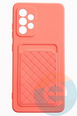 Накладка силиконовая плетеная с кардхолдером для Samsung Galaxy A52 розовая - фото 52218