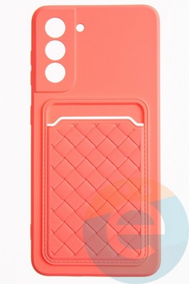 Накладка силиконовая плетеная с кардхолдером для Samsung Galaxy S21 розовая - фото 52297