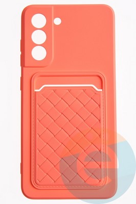 Накладка силиконовая плетеная с кардхолдером для Samsung Galaxy S21FE розовая - фото 51573
