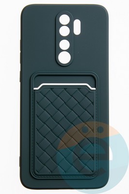 Накладка силиконовая плетеная с кардхолдером для Xiaomi Redmi Note 8 Pro зеленая - фото 51613