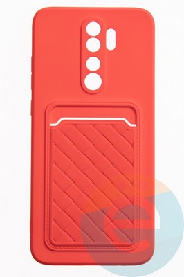 Накладка силиконовая плетеная с кардхолдером для Xiaomi Redmi Note 8 Pro красная - фото 51617