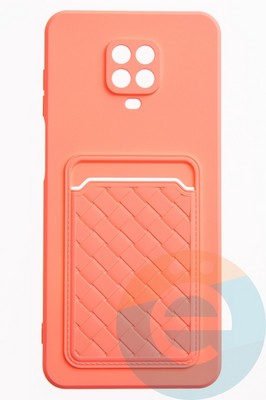 Накладка силиконовая плетеная с кардхолдером для Xiaomi Redmi Note 9S/9 Pro розовая - фото 51641