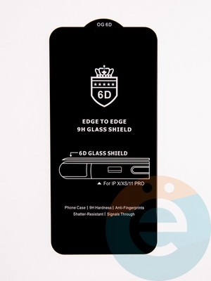 Защитное стекло 6D с полной проклейкой на Apple IPhone X/Xs/11Pro черное - фото 53634