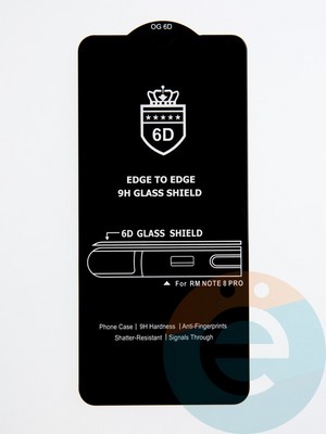 Защитное стекло 6D с полной проклейкой на Xiaomi Redmi Note 8 Pro черное - фото 53639