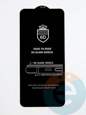 Защитное стекло 6D с полной проклейкой на Xiaomi Redmi 9T/Poco M3 черное - фото 53668