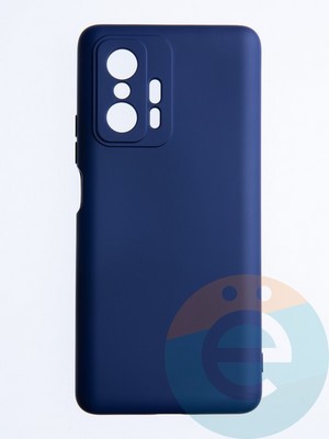 Накладка Silicone Cover (без логотипа, с защитой камеры) для Xiaomi Mi 11T синяя - фото 53709