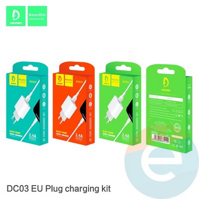 СЗУ Denmen DC03L 2.4A + кабель Lightning белое - фото 54183