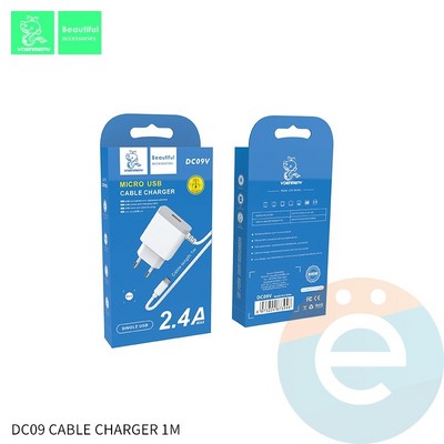 СЗУ Denmen DC09V 2.4A + кабель Micro USB белое - фото 54223