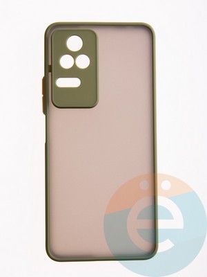 Накладка пластиковая с силиконовой окантовкой с защищенной камерой для Poco F4 хаки - фото 54764