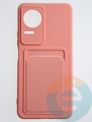 Накладка Soft touch с кармашком для Poco F4 розовая - фото 55009