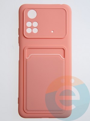 Накладка Soft touch с кармашком для Poco M4 Pro 4G розовая - фото 55022