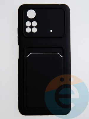 Накладка Soft touch с кармашком для Poco M4 Pro 4G черная - фото 55244