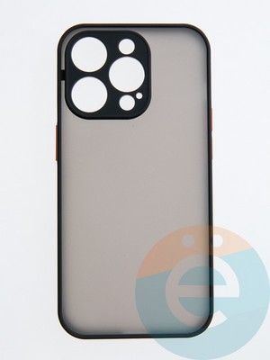 Накладка пластиковая с силиконовой окантовкой с защищенной камерой для iPhone 14 Pro черная - фото 55326