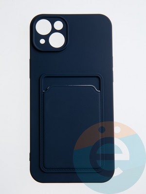 Накладка Soft touch с кармашком для Apple iPhone 14 Plus синяя - фото 55783