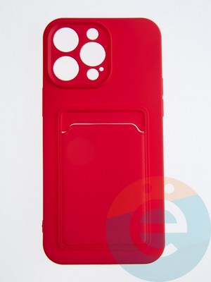 Накладка Soft touch с кармашком для Apple iPhone 14 Pro Max красная - фото 55791