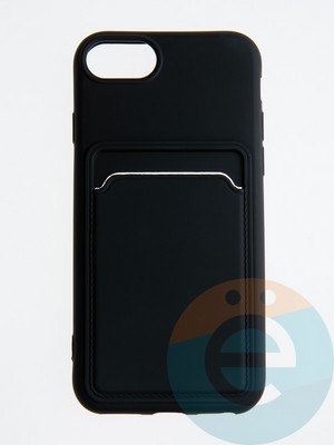 Накладка Soft touch с кармашком для Apple iPhone 6/7/8/SE 2020 черная - фото 55861