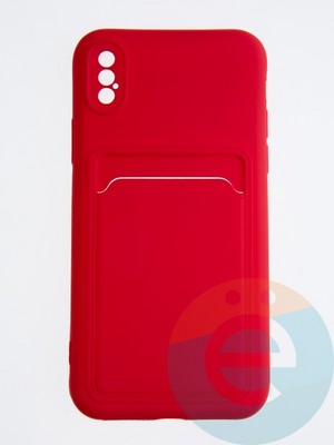Накладка Soft touch с кармашком для Apple iPhone X/XS красная - фото 55865