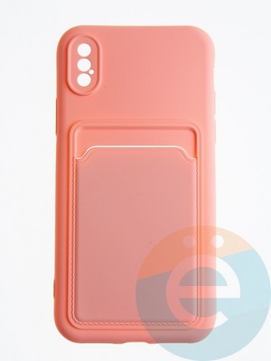 Накладка Soft touch с кармашком для Apple iPhone X/XS розовая - фото 55869